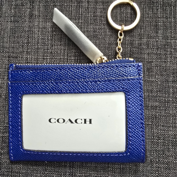 Coach Mini Skinny ID Card Case Blue Leather ID Window Unisex - Picture 2 of 7